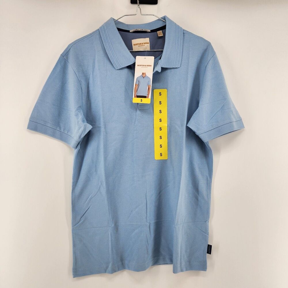 SCOTCH & SODA Men's Small Blue Jacquard Stretch Polo Shirt NWOT